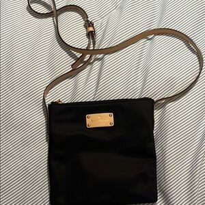 Kate Spade Black and Tan Crossbody Bag with Leather Straps fabric bag